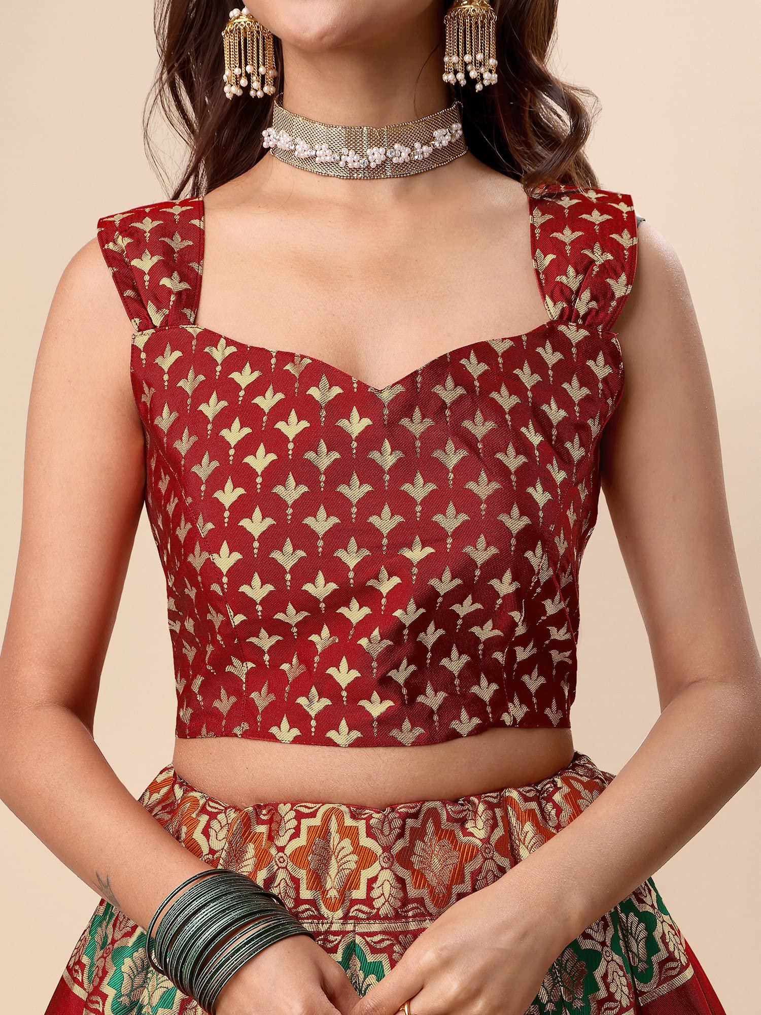 Women's Jacquard Semi-Stitched Lehenga choli (Indra-Red_Red_Free Size) - Image 5
