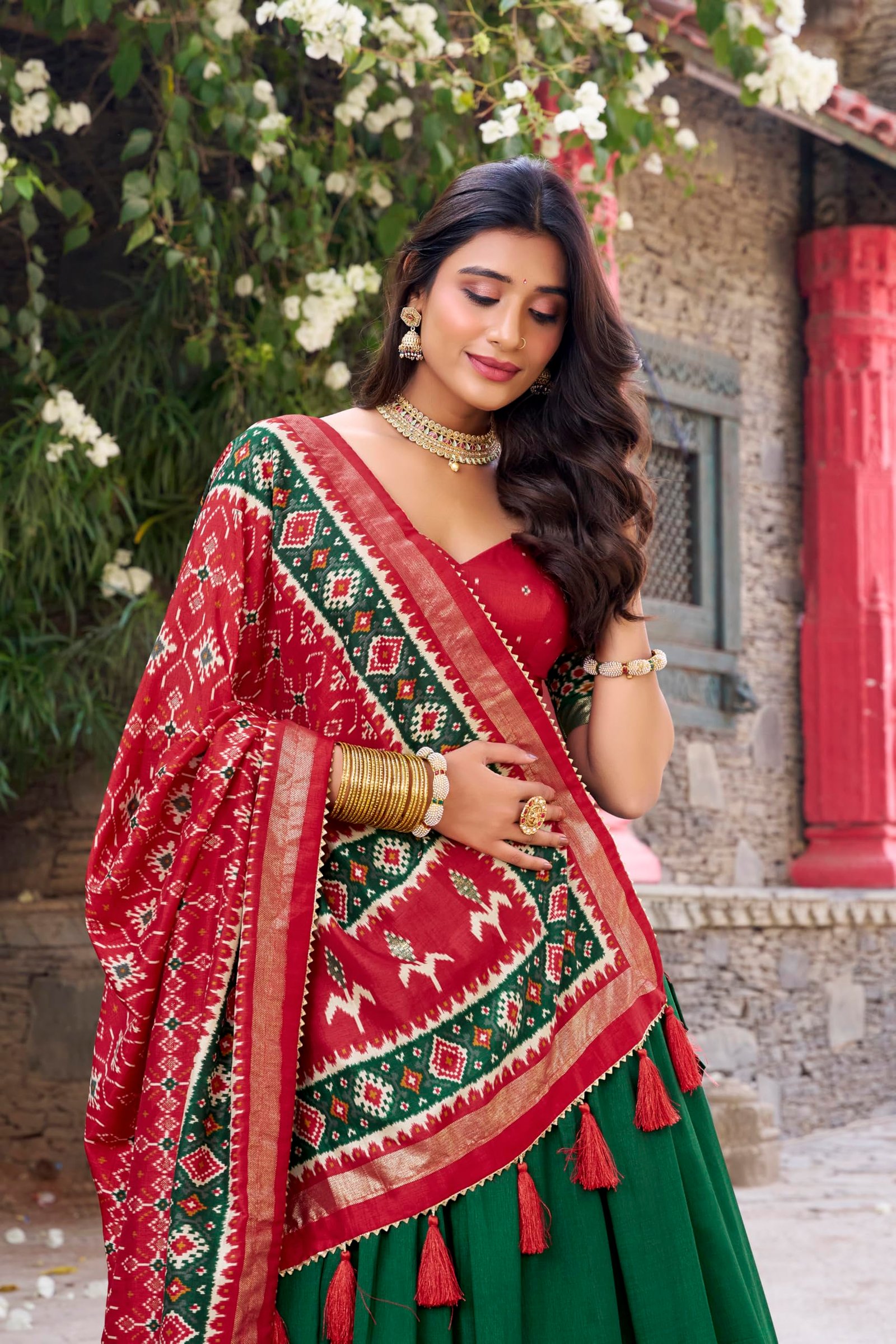 Elegant Tusser Silk Lehenga Choli for Women | Lehenga with Dupatta | Festive & Ethnic Set (CHAMELI GREEN) - Image 2