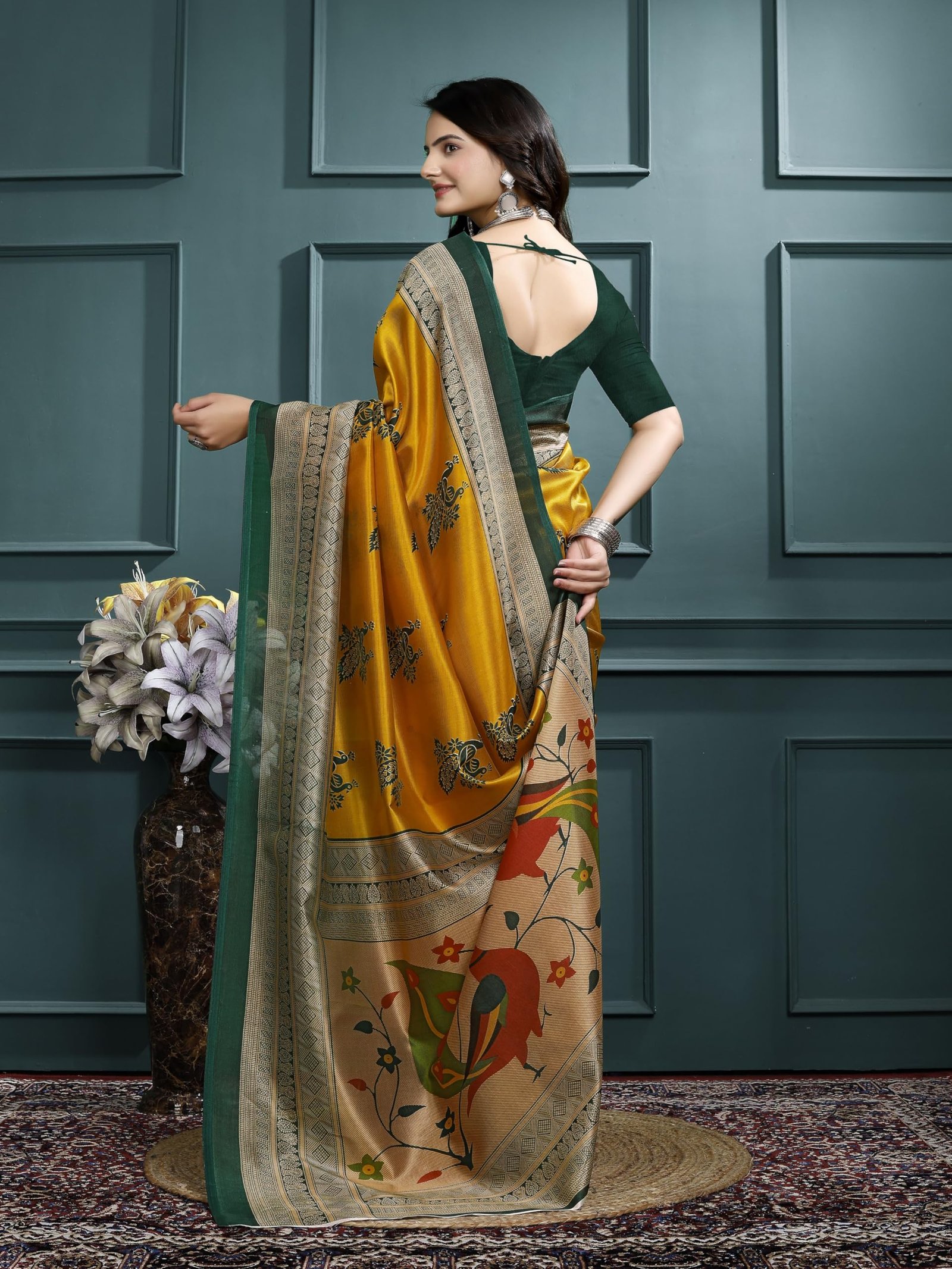 Self design Paithani Art Silk saree(3198_Mor_Green_Yellow_New)
