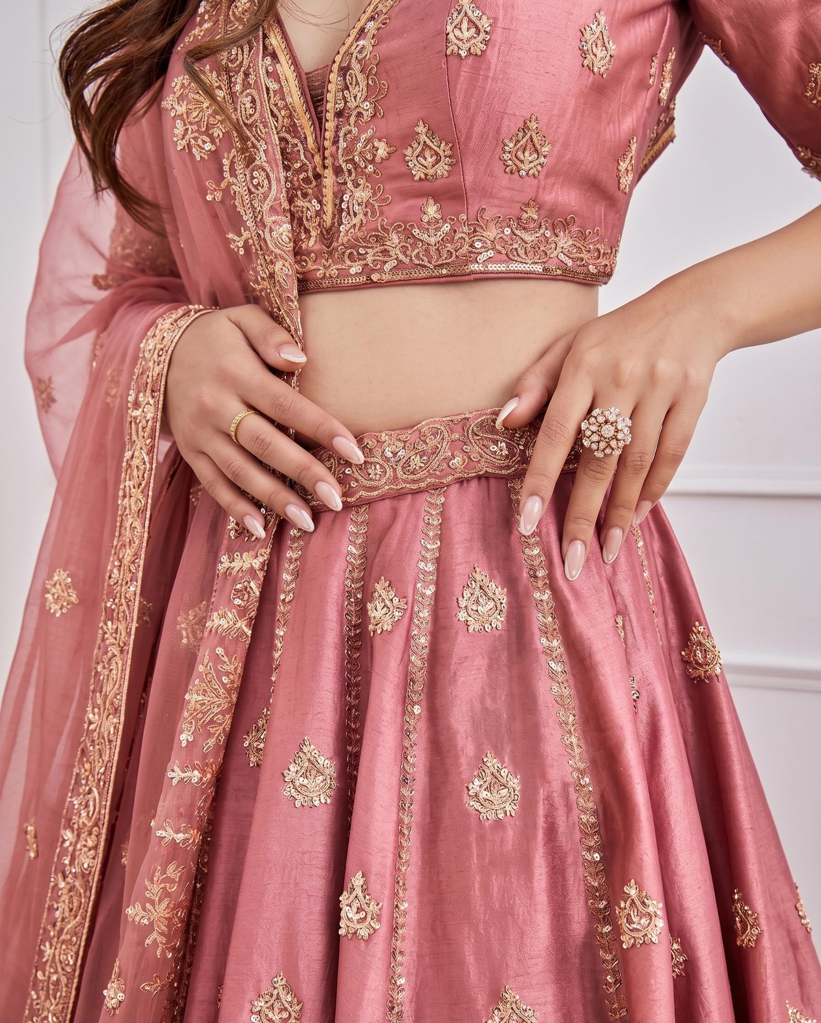 Women’s Bridal Silk Lehenga Choli Set with Intricate Embroidery and Dupatta for Wedding Reception Festive Celebration (Pink) - Image 6