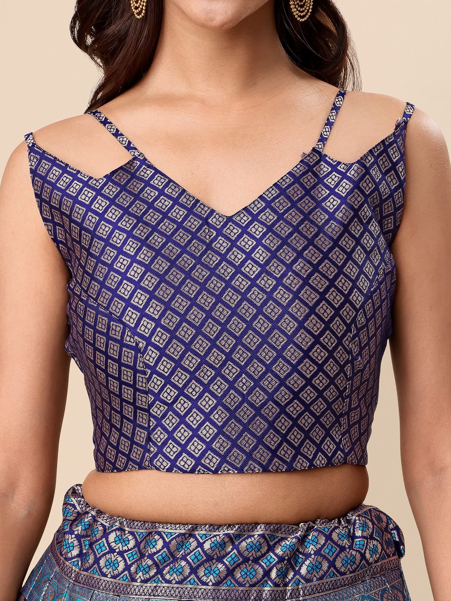 Women's Jacquard Semi-Stitched Lehenga choli (Lihaaz-Navy-Blue_Navy-Blue_Free Size) - Image 5