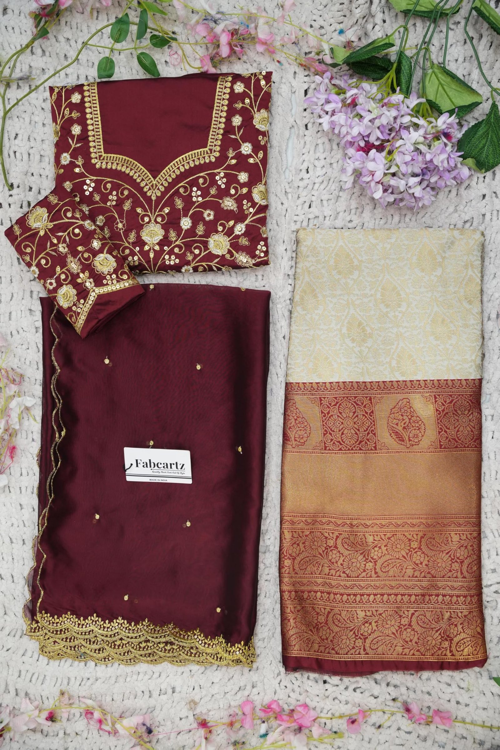 Beautiful South Indian Style Unstitch Lehenga Choli for Women | PL235 (Cream) - Image 3