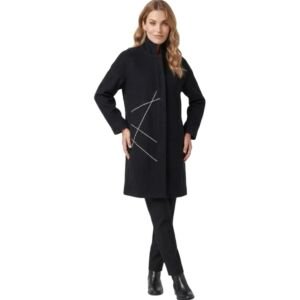 Women's Winter Single Breasted Black Wool Blend Overcoat Shoulder 23" Bust 43" Length 37" L