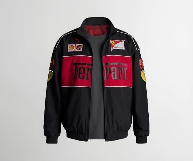 F1 Speed Printed Jacket | Streetwear Fusion | Racing Jacket with Patches, Full Zip Hooded Motorsport Style Outerwear RED - Image 3