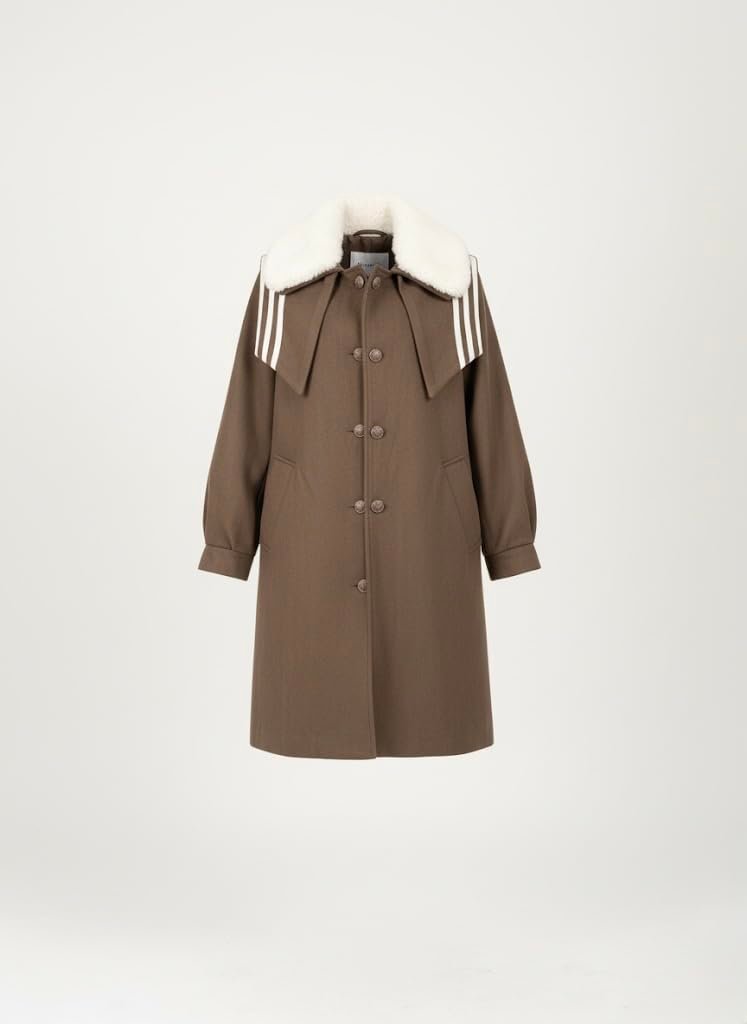 Women’s Wool Blend Winter Overcoat Collar, Long Warm Coat, Elegant Party/Jacket for Women (Brown With White Fur Size L/XL) - Image 3