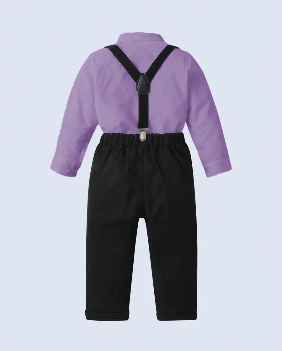 Veta Wear Full Sleeve Shirt and Trouser Set with Suspenders and Bow Tie, Cotton Blend for Boys 2-7 Years, Formal Set (Purple, 6 Year) - Image 3