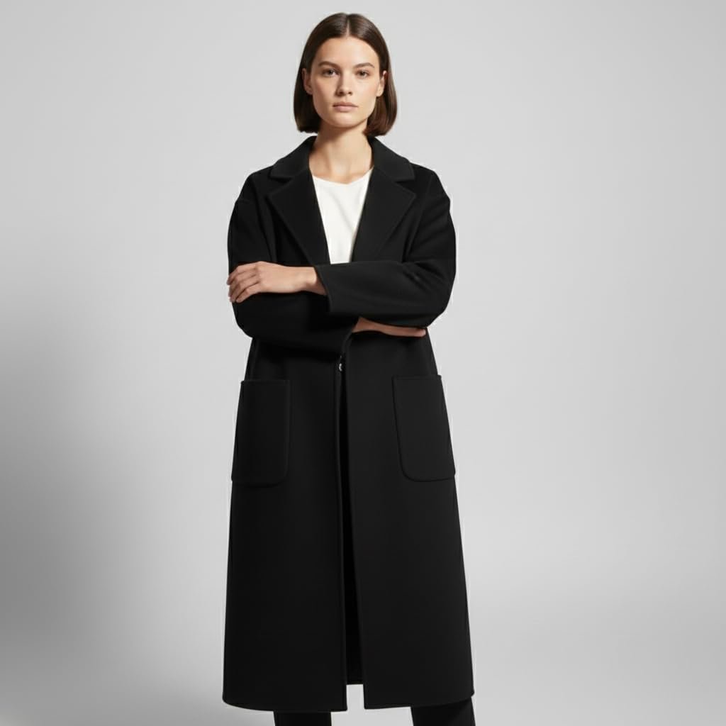 Women's Long Wool Blend Winter Black Overcoat Shoulder 20.5" Bust 42" Length 40.5" XL - Image 6