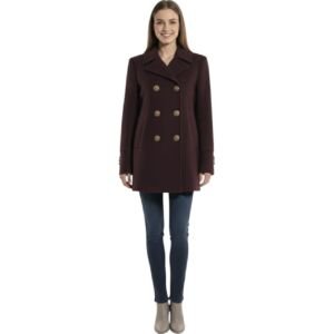 Women's Double Breasted Maroon Winter Coat M Wool Blend Elegant Formal Long Sleeve
