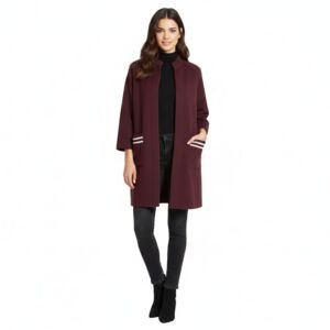Women Long Open Front Cardigan Coat Casual Winter Overcoat with Pockets Maroon
