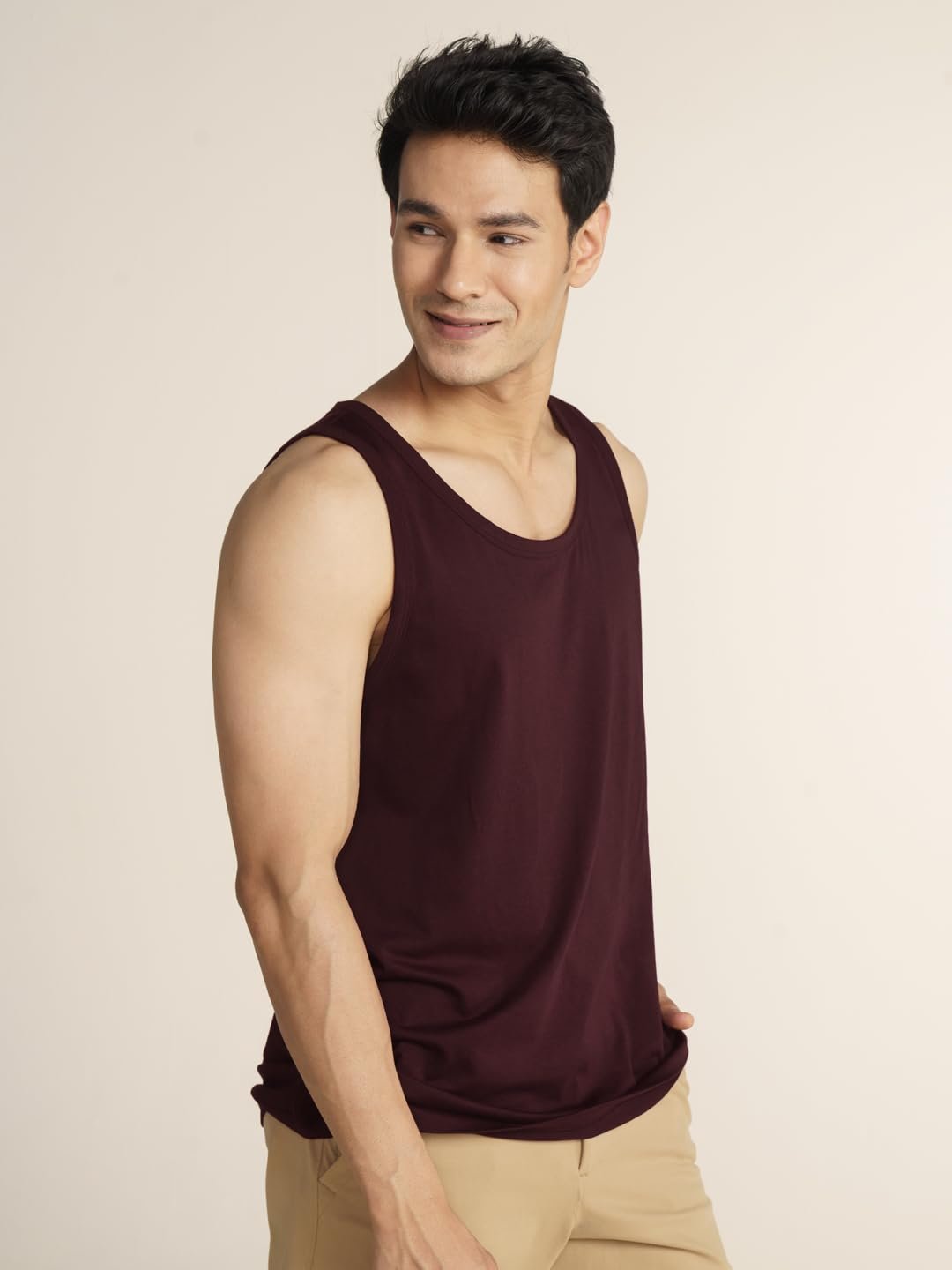 Breeeze Tank Top, Ultra-Lightweight Gym Vests for Men Workout, Anti-Fade Cotton Blend Sando for Man, Relaxed Fit and Airy Sleeveless T Shirts-Sunset Maroon - Image 4