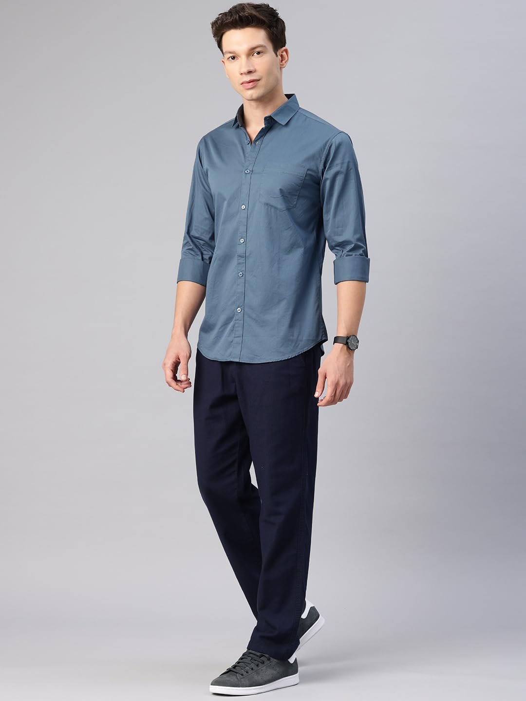 Cotton Solid Slim Fit Casual Shirt for Men (Medium, Dark Grey) - Image 5