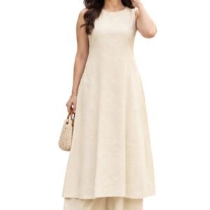 Rayon Kurta for Women | Sleeveless Kurti Set Woman | Anarkali Kurti with Palazzo | Plain Co Ord Outfit | Office Party Traditional Clothing for Womens (in, Alpha, Regular, Womens, Off-White)