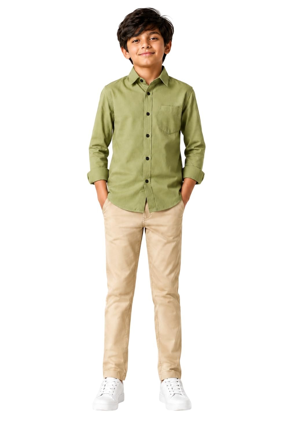 Boy Premium Cotton Blend Regular Fit Full Sleeves Plain Shirt for Boys with Elegant Design | Stylish & Comfortable Shirt for Casual Outings (in, Age, 14 Years, 15 Years, Regular, Boys, Olive Green)