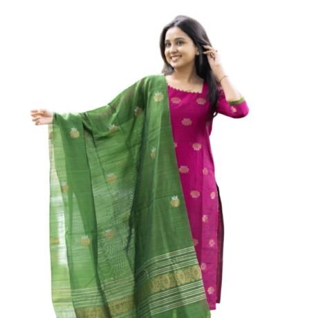 Women's Beautiful Kanchi Cotton Salwar Suit And Zari With Zalar Work kurti Set with Round Neck,Short Sleeve Traditional Kurti set For Any Occasion (IN, Alpha, 2XL, Regular, WOMEN, RANI PINK)