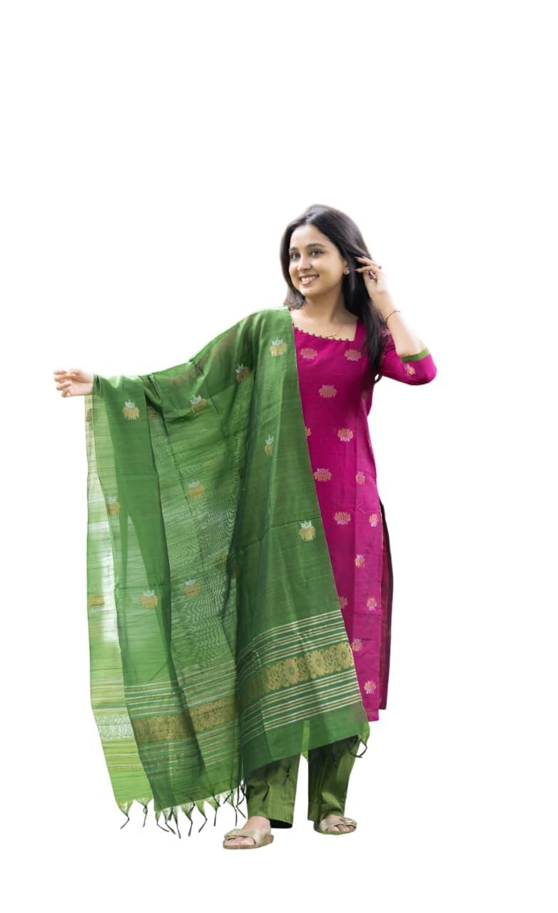 Women's Beautiful Kanchi Cotton Salwar Suit And Zari With Zalar Work kurti Set with Round Neck,Short Sleeve Traditional Kurti set For Any Occasion (IN, Alpha, 2XL, Regular, WOMEN, RANI PINK)