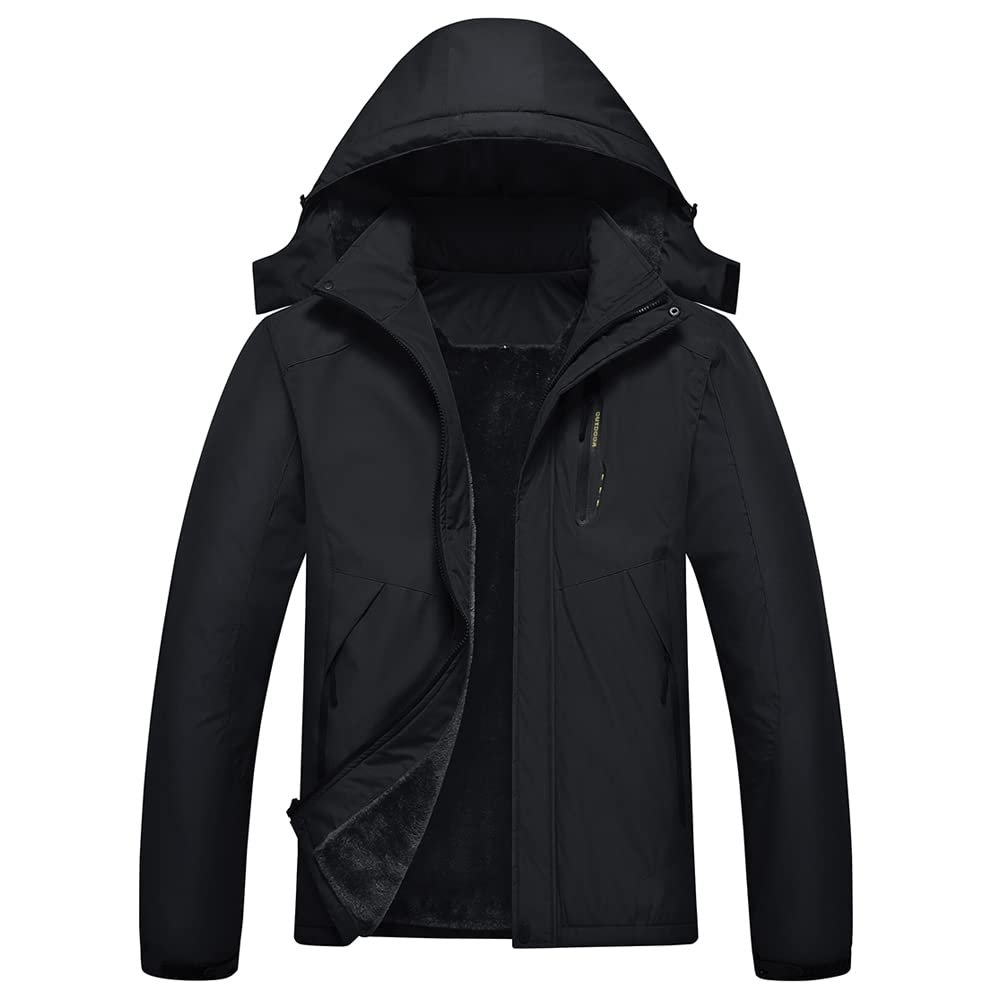 Men's Mountain Waterproof Ski Jacket Winter Windbreaker Warm Hooded Snowboarding Raincoat Jackets, Black, Medium