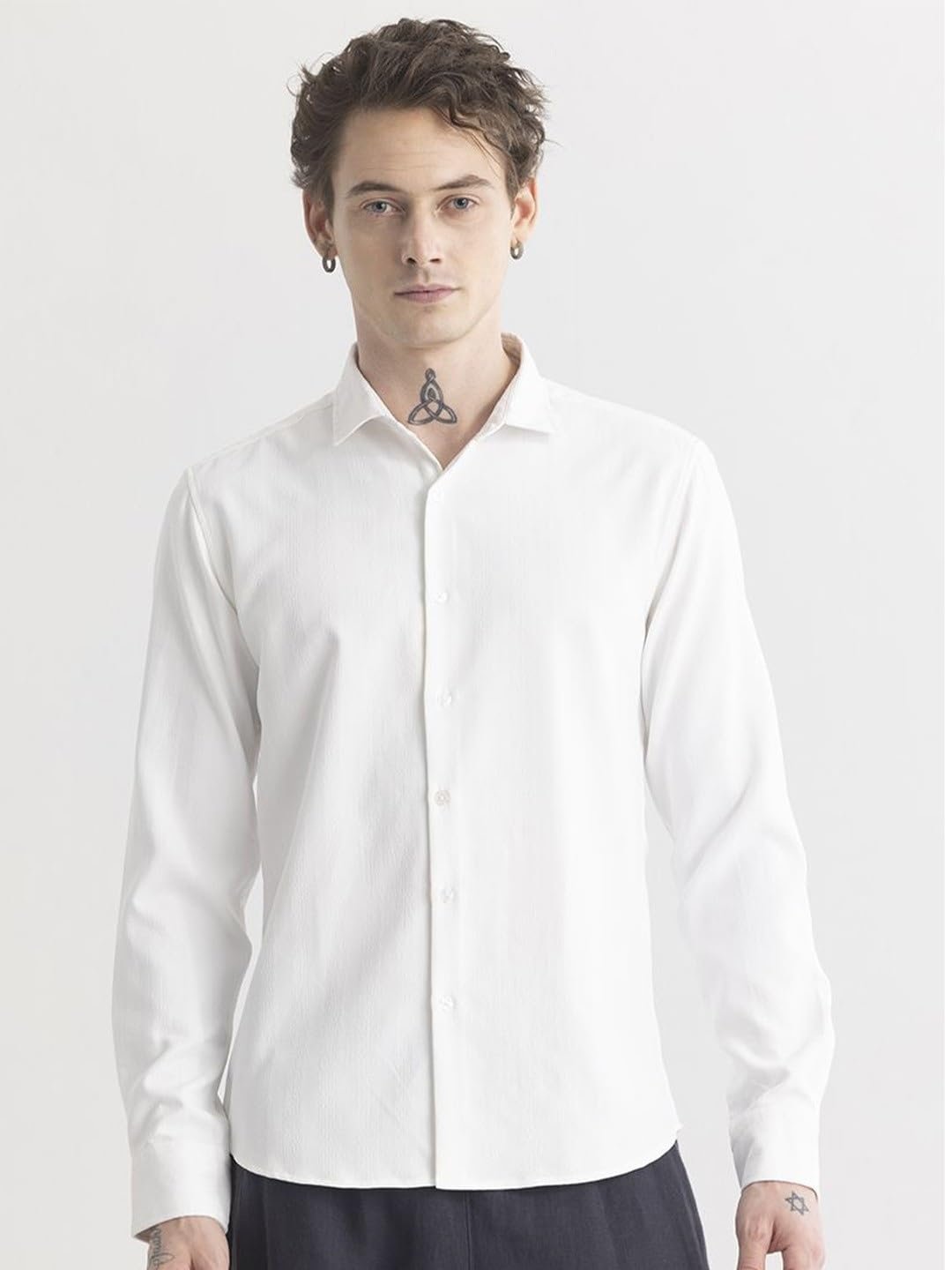 Men's Cotton Casual Solid Plain Formal/Semi Formal Stylish Latest Plain Slim Fit Shirt for Men Casual Ivory White Plus Size Shirt for Men (Ivory-White; Large) - Image 4