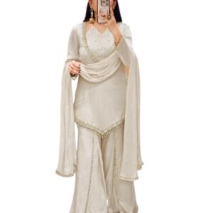 Women’s Roman Glass Kurti with Real Mirror Work, Fully Stitched Ready to Wear Ethnic Top, Full Sleeve Kurti with Heavy Micro Cotton Inner, 32–33 Inch Length White
