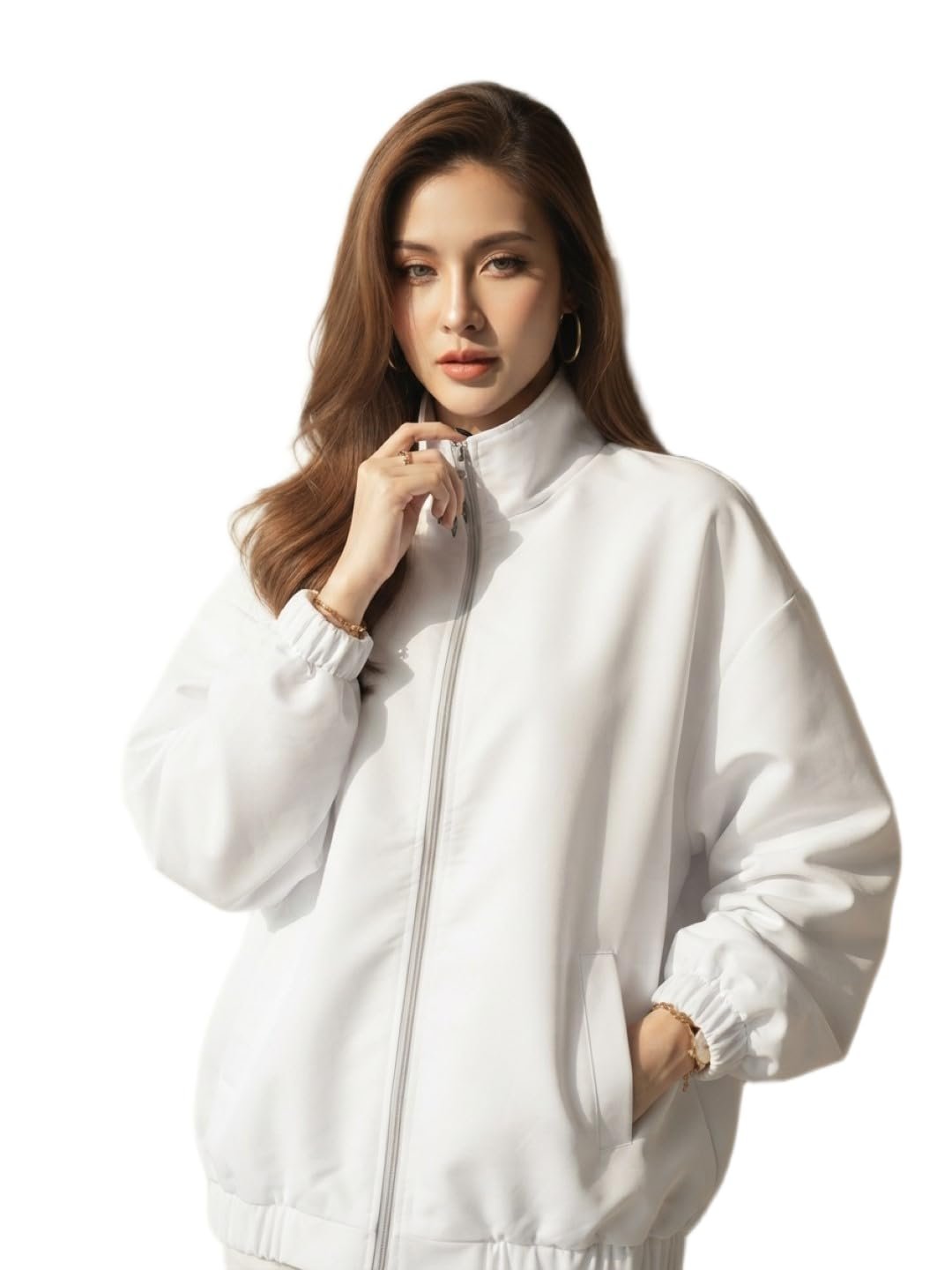 Women's White Thermal Jacket Warm Winter Coat Quilted Zip Up Outerwear