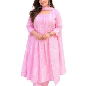 Women’s Cotton Kurti Pant Dupatta Set | Handwork Neck Design with Pintex | Ethnic 3 Piece Suit Set | Comfortable Daily & Office Wear | Sizes S to 7XL (IN, Alpha, 5XL)