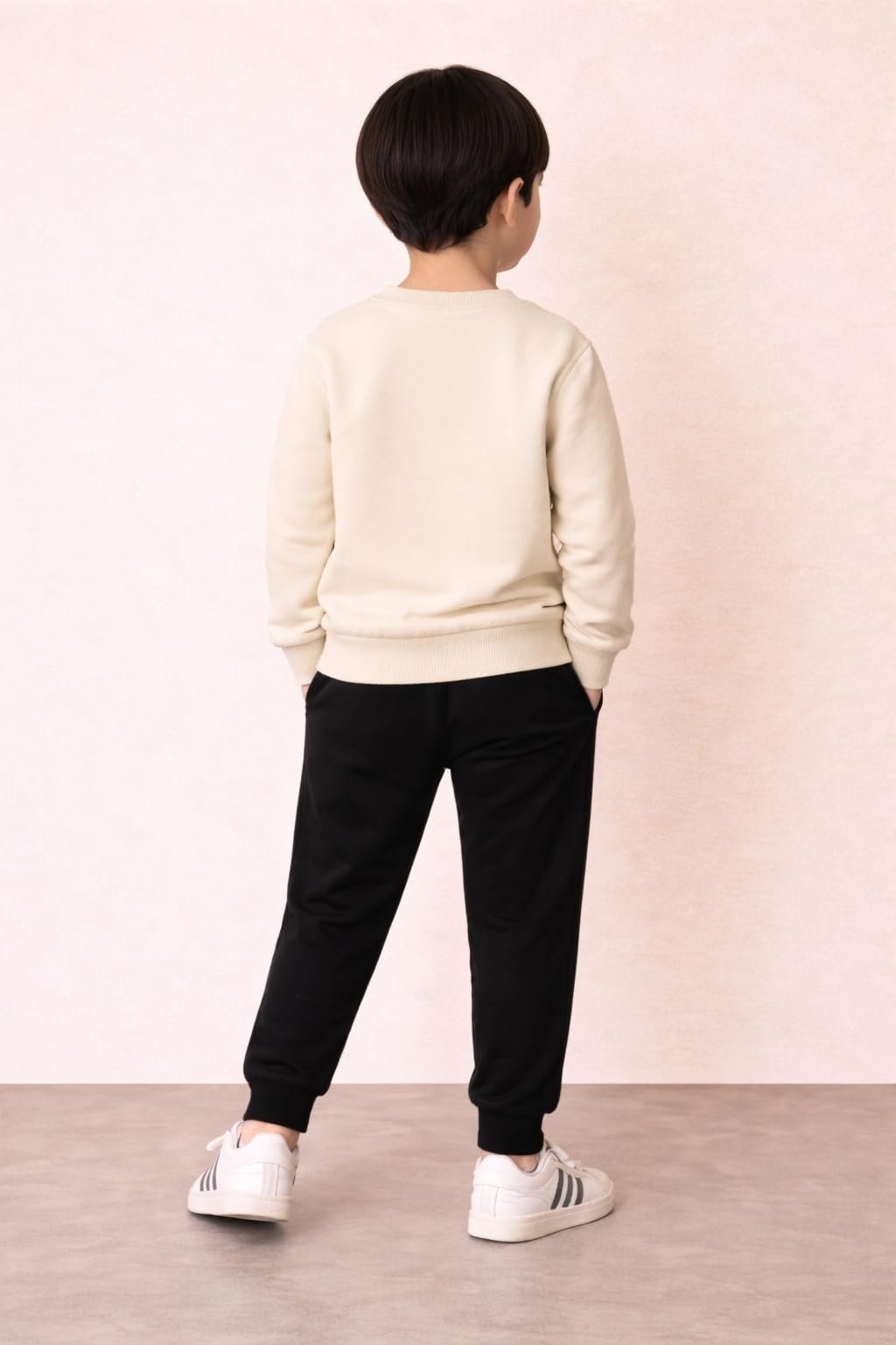 Boy’s Cotton Blend Printed Sweatshirt & Jogger Set with Long Sleeve Pullover with Elastic Waist Pants Casual 2-Piece Outfit Ideal for Toddlers & Kids (1-2Yr-Off White) - Image 3
