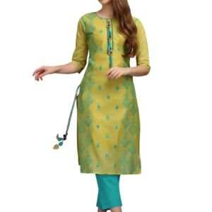 Chanderi Silk Embroidery Kurti Green