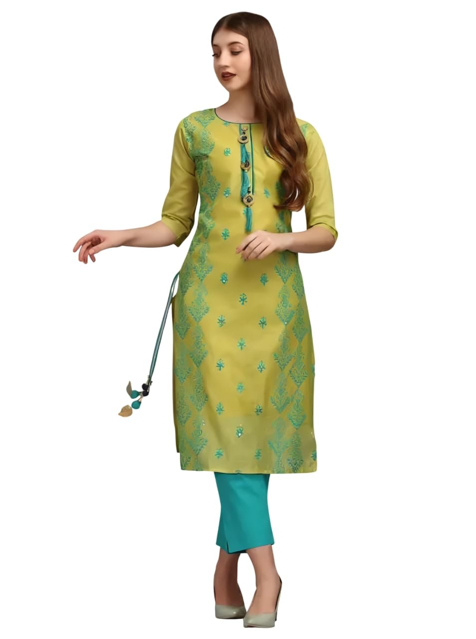 Chanderi Silk Embroidery Kurti Green