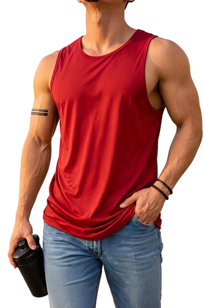 Vest for Men || Gym Sports Tshirt || Summer wear Regular T-Shirt for Men (in, Alpha, red)