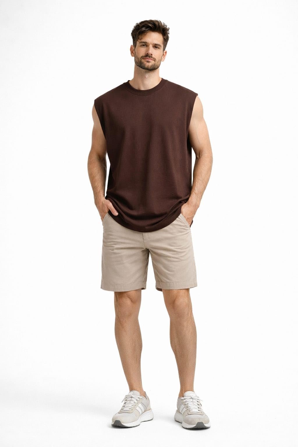 Zym Men's Terry Cotton Sleeveless Vest Tank Top Brown - Image 3