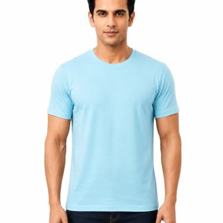 Men's Premium 100% Pure Cotton Crew Neck T-Shirt | 180 GSM Combed Cotton | Soft Breathable Regular Fit Half Sleeve Tee Sky Blue