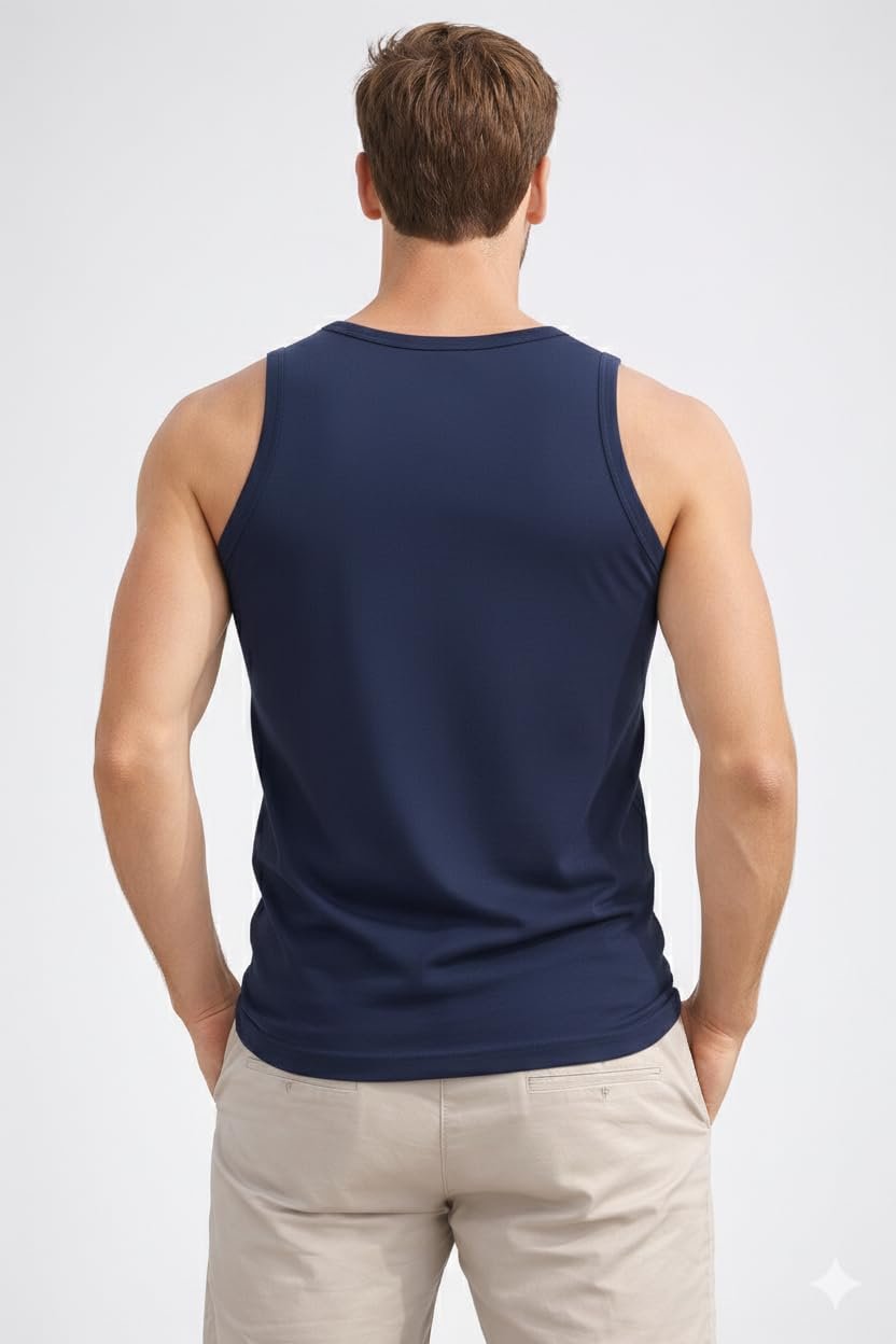 Men's Cotton Vest Regular Fit Baniyan for Gym, Exercise and Workout (in, Alpha, 2XL, Regular, Navy)