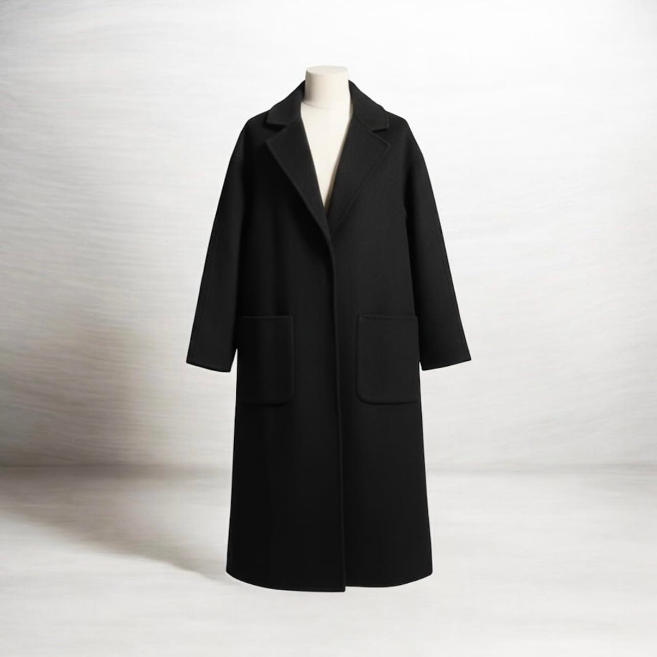 Women's Long Wool Blend Winter Black Overcoat Shoulder 20.5" Bust 42" Length 40.5" XL - Image 3