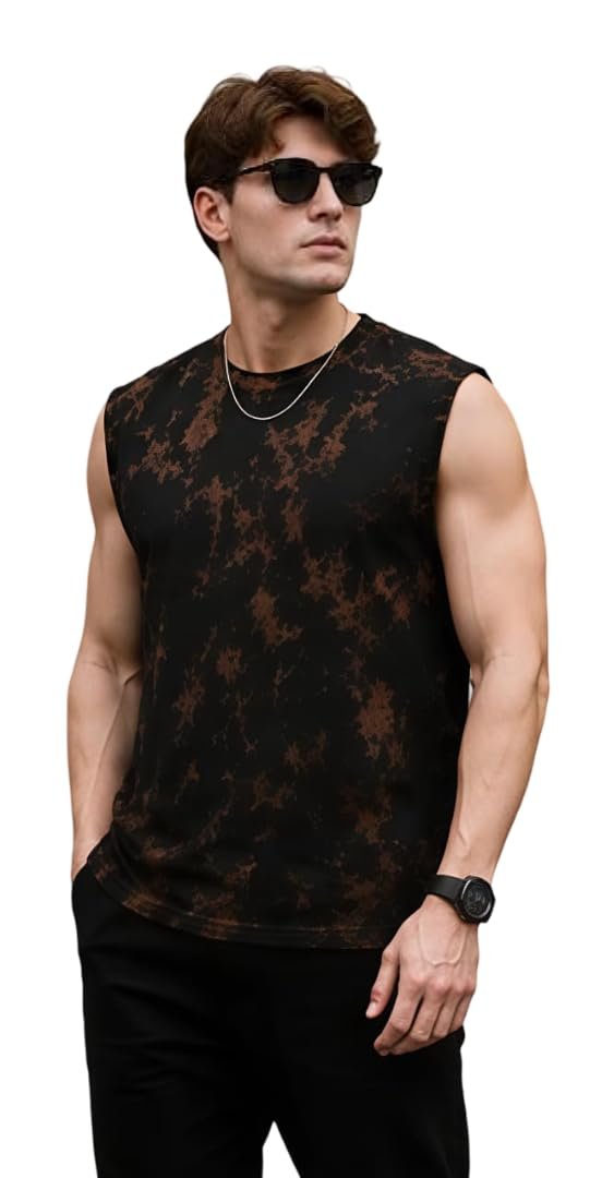 Men's Waffle Tank Tops Sleeveless Round Neck Polycotton Wth Acid Wash T-Shirt for Gym, Running and Outdoor Vest (in, Alpha, Multicolor)