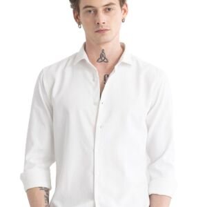 Men's Cotton Casual Solid Plain Formal/Semi Formal Stylish Latest Plain Slim Fit Shirt for Men Casual Ivory White Plus Size Shirt for Men (Ivory-White; Large)