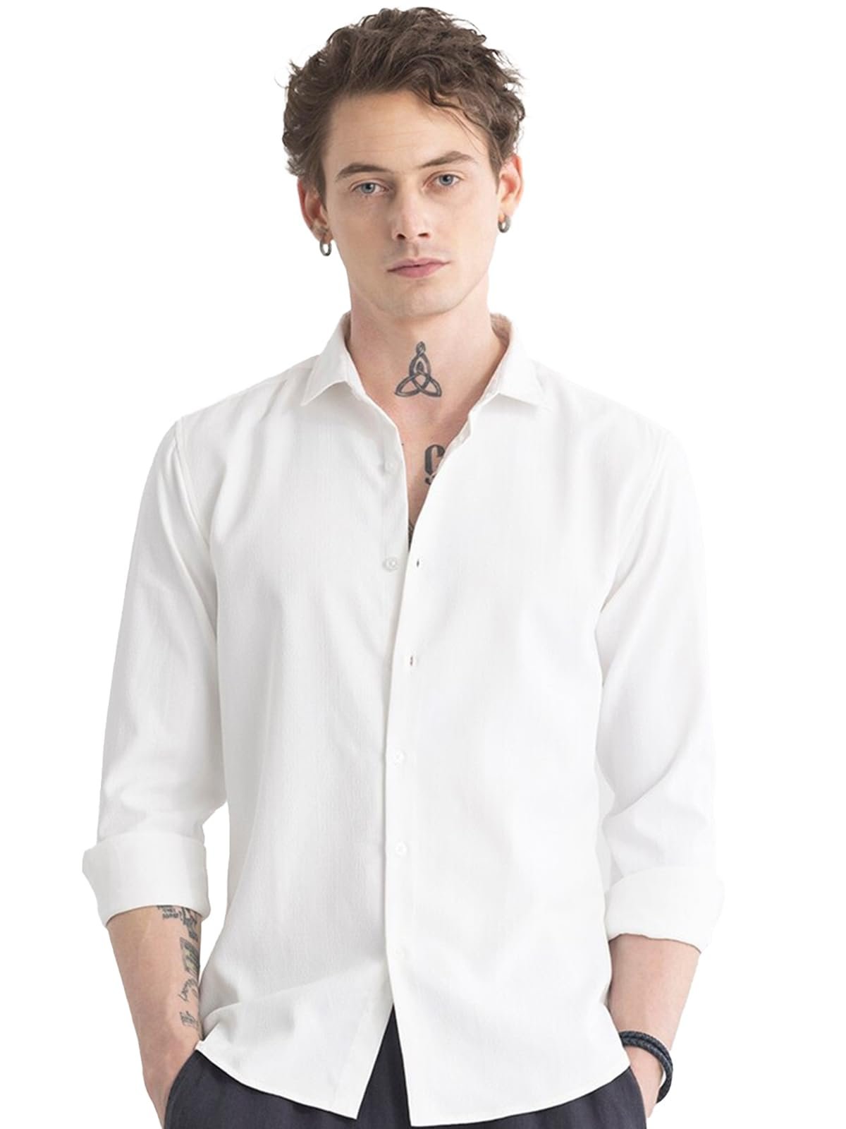 Men's Cotton Casual Solid Plain Formal/Semi Formal Stylish Latest Plain Slim Fit Shirt for Men Casual Ivory White Plus Size Shirt for Men (Ivory-White; Large)
