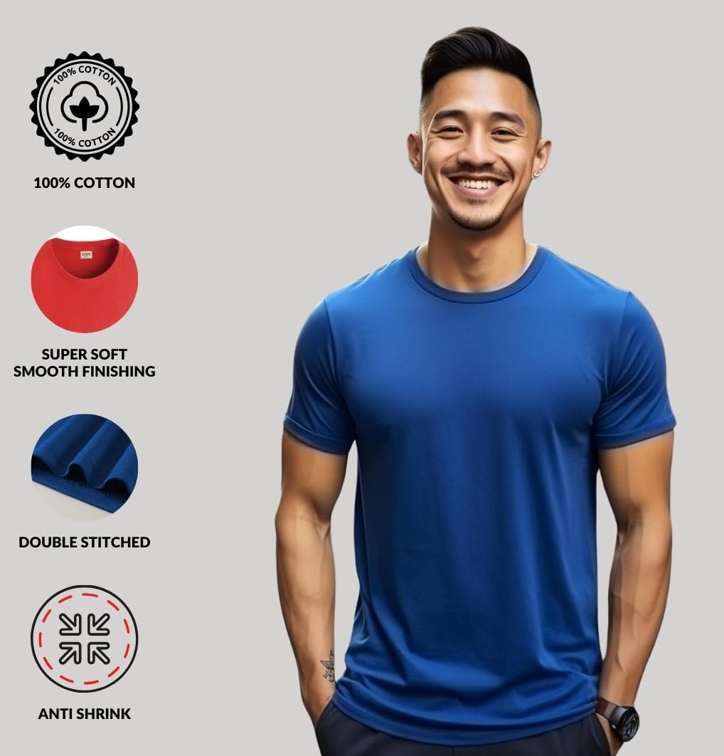 T Shirts Pack of 2 Mens Tshirts Cotton T Shirts for Men Tshirt T-Shirts Combo T Shirts Tshirts for Men Plain Solid Tshirts Teal Royal Blue Tshirt for Men RCM2-PLN-SB-RB - Image 3