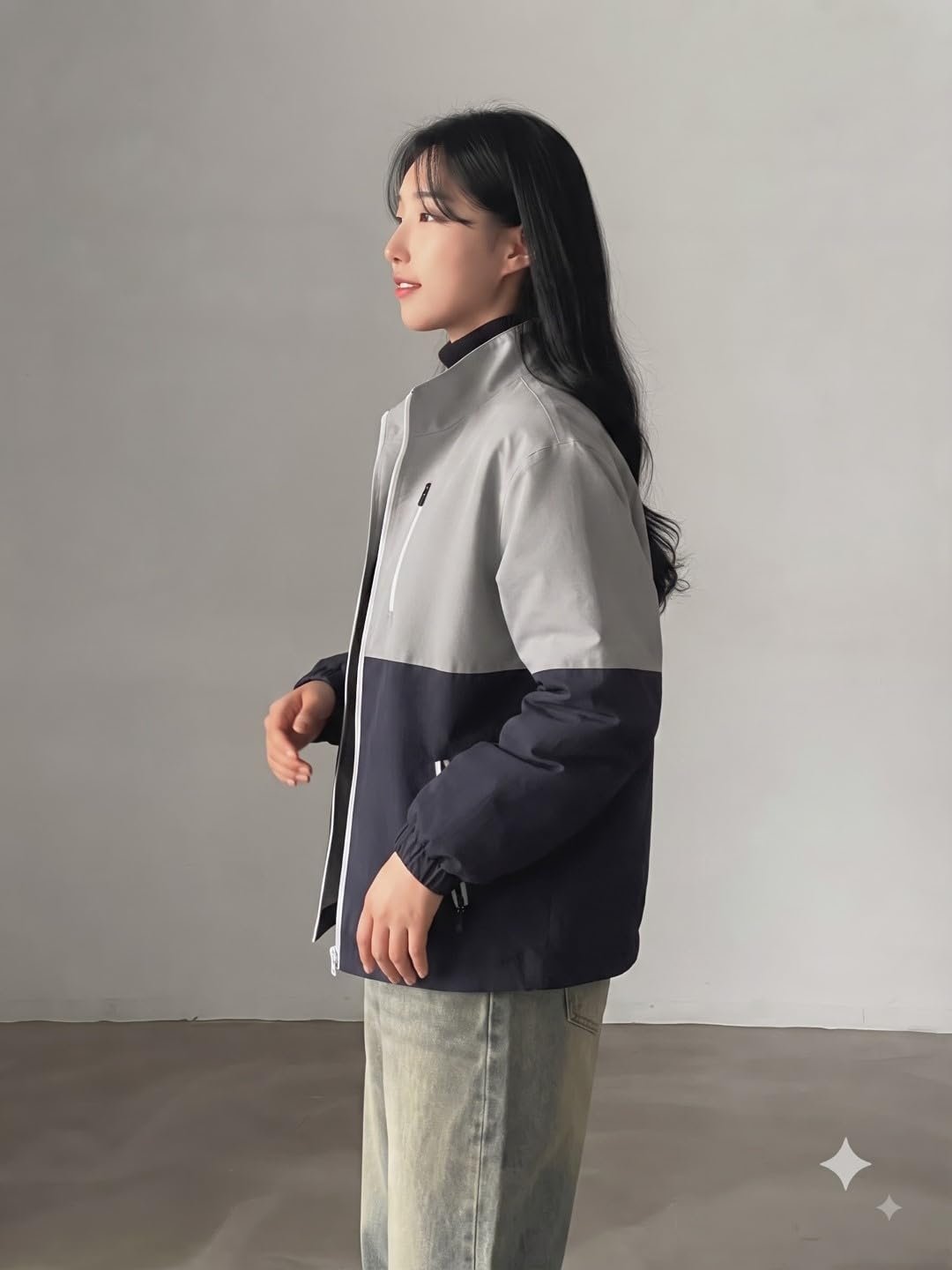 Women’s Stand Collar Full Zip Windbreaker Jacket - Image 3