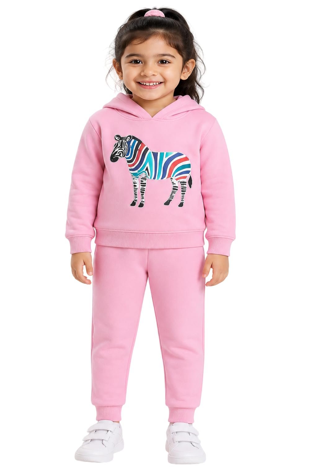 Kids Hoodie Pyjama Set Pink Zebra Embroidery Print Clothing Set.