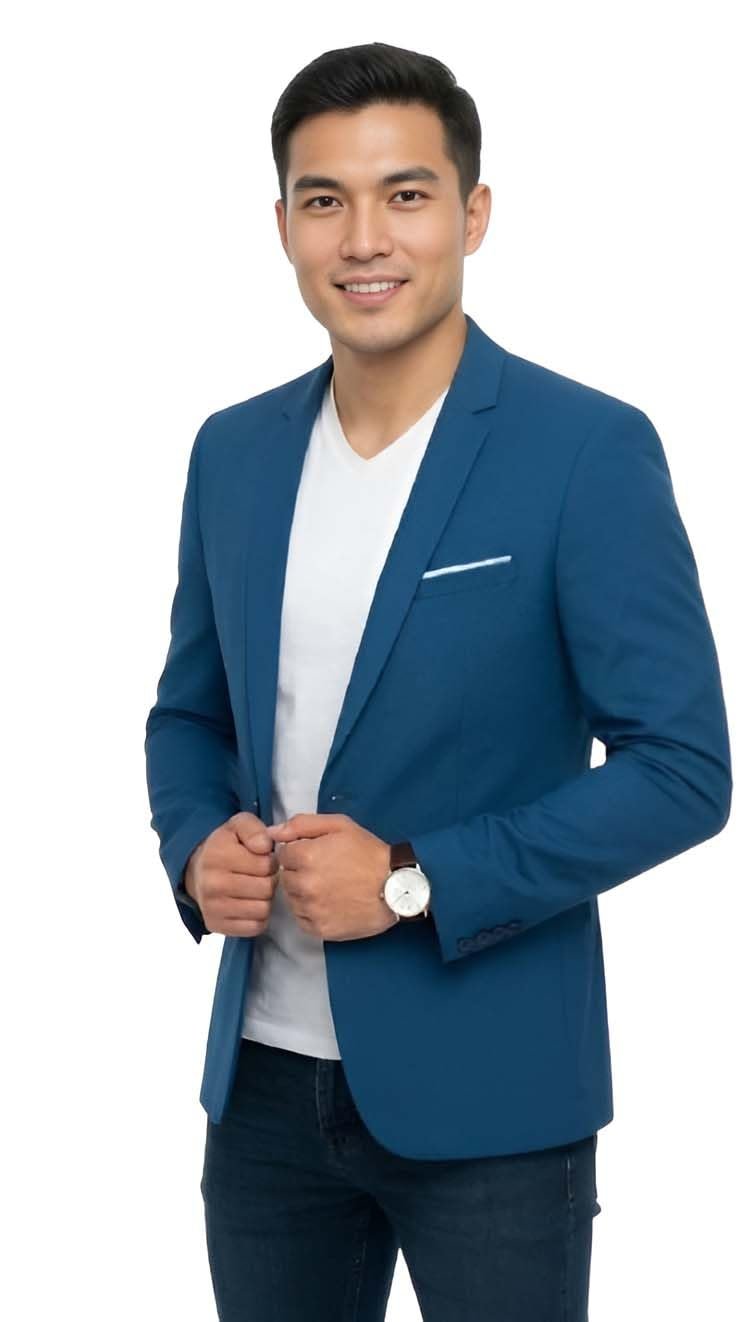 Men's Slim Fit Blazer, Blue, Notch Lapel, Smart Casual Sport Coat with Chest Pocket (in, Numeric, 44) - Image 2