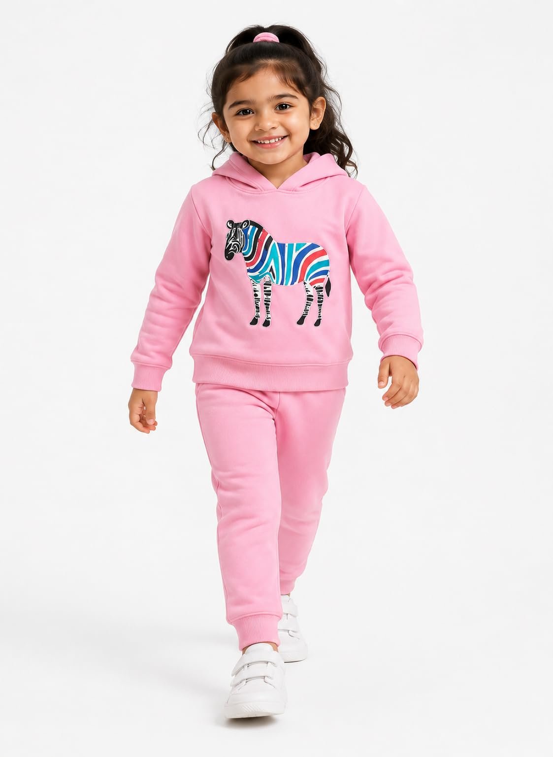 Kids Hoodie Pyjama Set Pink Zebra Embroidery Print Clothing Set. - Image 4