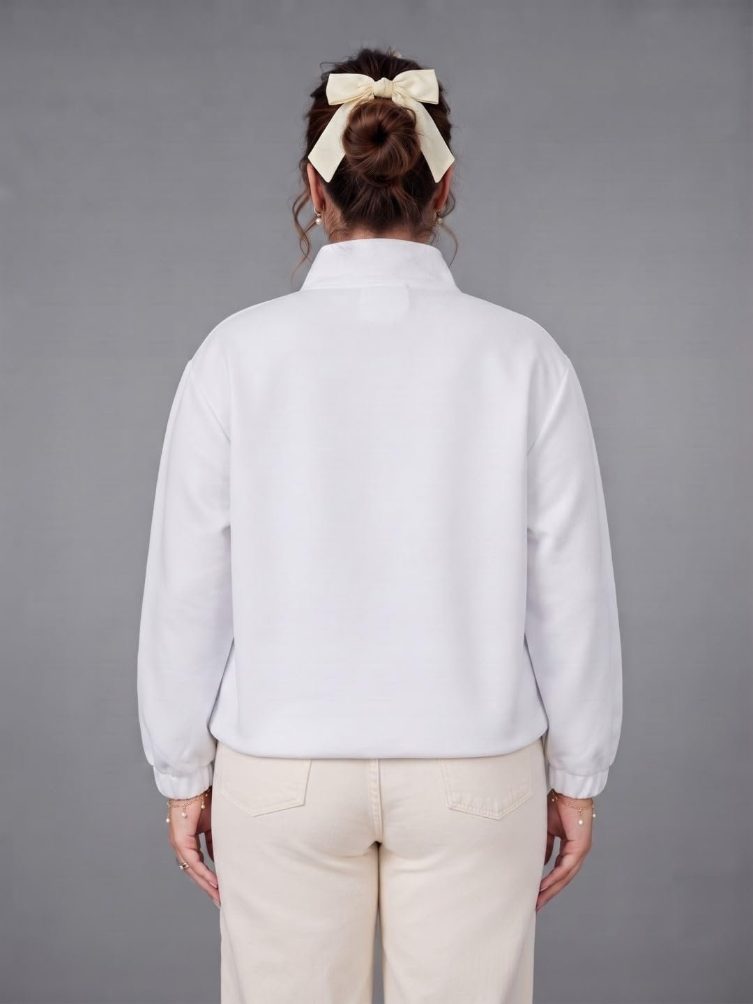 White Full Sleeve Jacket Women Winter Coat Warm Quilted Zip Up Outerwear - Image 2