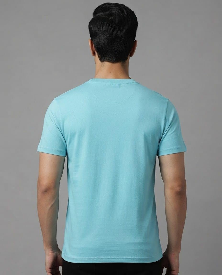 Men's Premium 100% Pure Cotton Crew Neck T-Shirt | 180 GSM Combed Cotton | Soft Breathable Regular Fit Half Sleeve Tee Sky Blue - Image 2