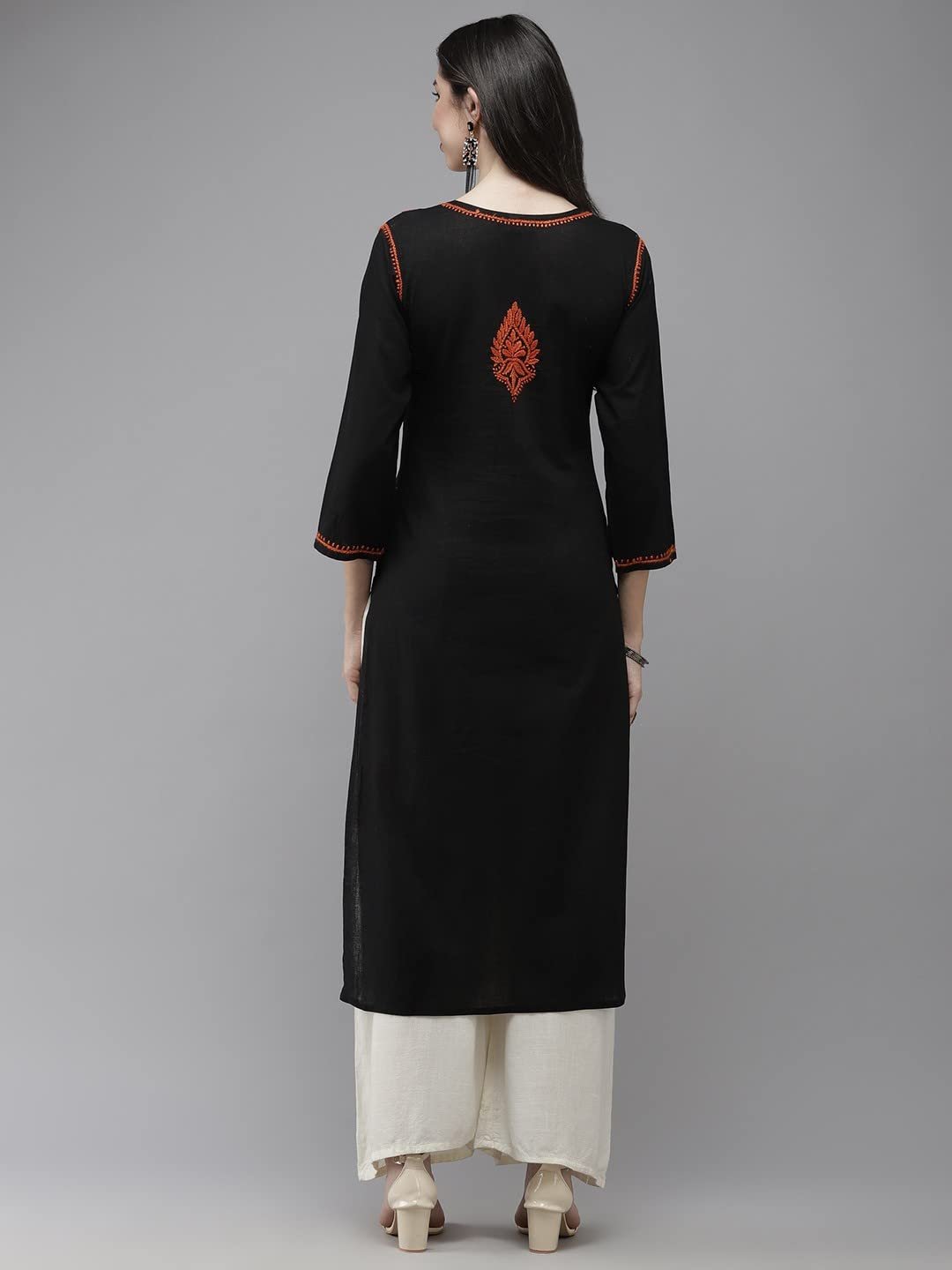 Hand Embroidered Chikankari Black Cotton Kurta for Women A411277 - Image 2