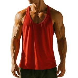 Men's Gym Stringer Tank Top, Sleeveless Workout Vest, Training and Fitness Bodybuilding Wear (in, Alpha, RED)