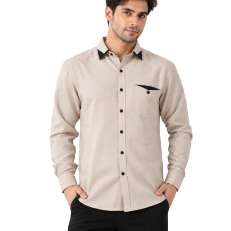 ® Men's Premium Formal Shirt | Regular Fit Full Sleeve Button Down Shirt with Contrast Collar & Pocket | Shirt for Men | Stylish Office, Business & Casual Wear (Full-Shirt-2054-Chiku)