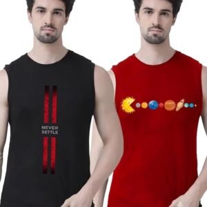 Trendy Cotton Printed Vests for Men – Sleeveless 2-Piece Summer Combo