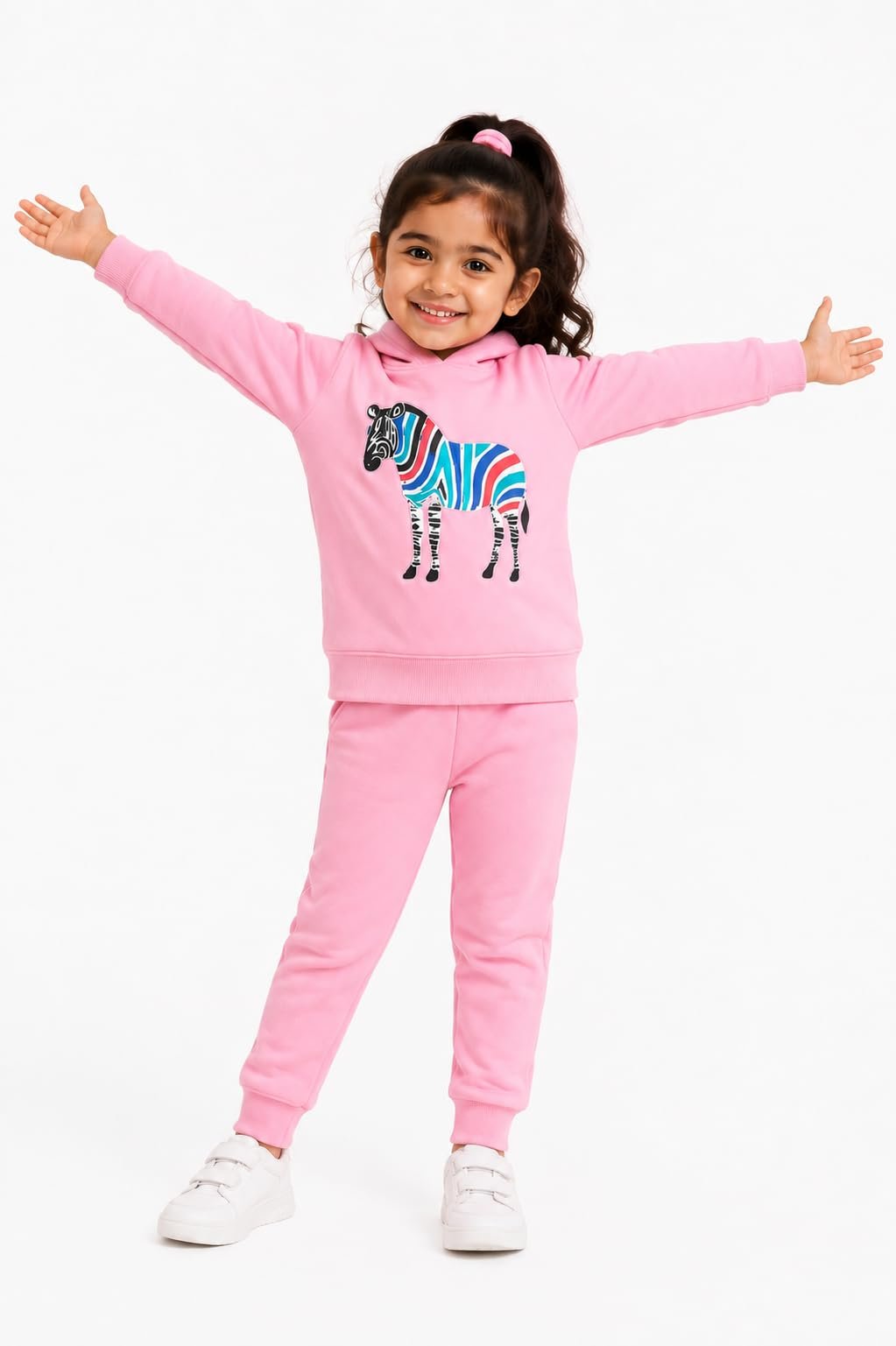 Kids Hoodie Pyjama Set Pink Zebra Embroidery Print Clothing Set. - Image 6