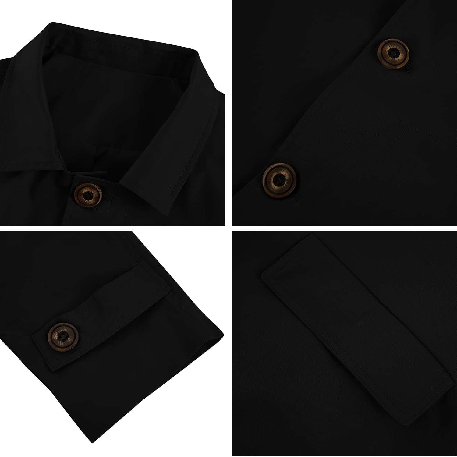 Mens Trench Coat Slim Fit Single Breasted Casual Long Jacket Lightweight Lapel Fall Windbreaker Overcoat, Black, X-Large - Image 5