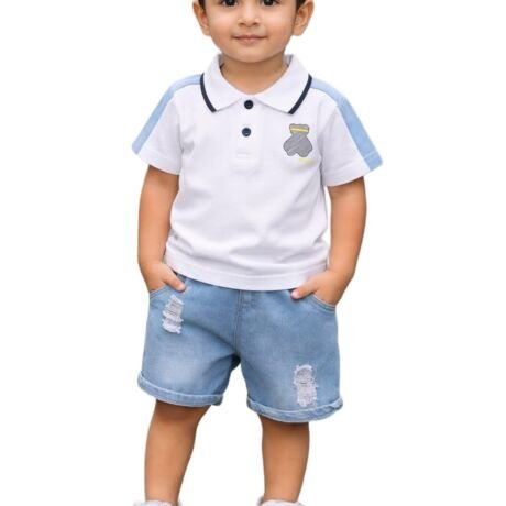 Indhrani Cotton Kids Clothes for Boys with Printed T-Shirt & Shorts | Comfortable Baby Boy Dress for Playtime & Outings | Soft Kids Dress Boy Outfit Designed for Style (White 02, 0-1 year)