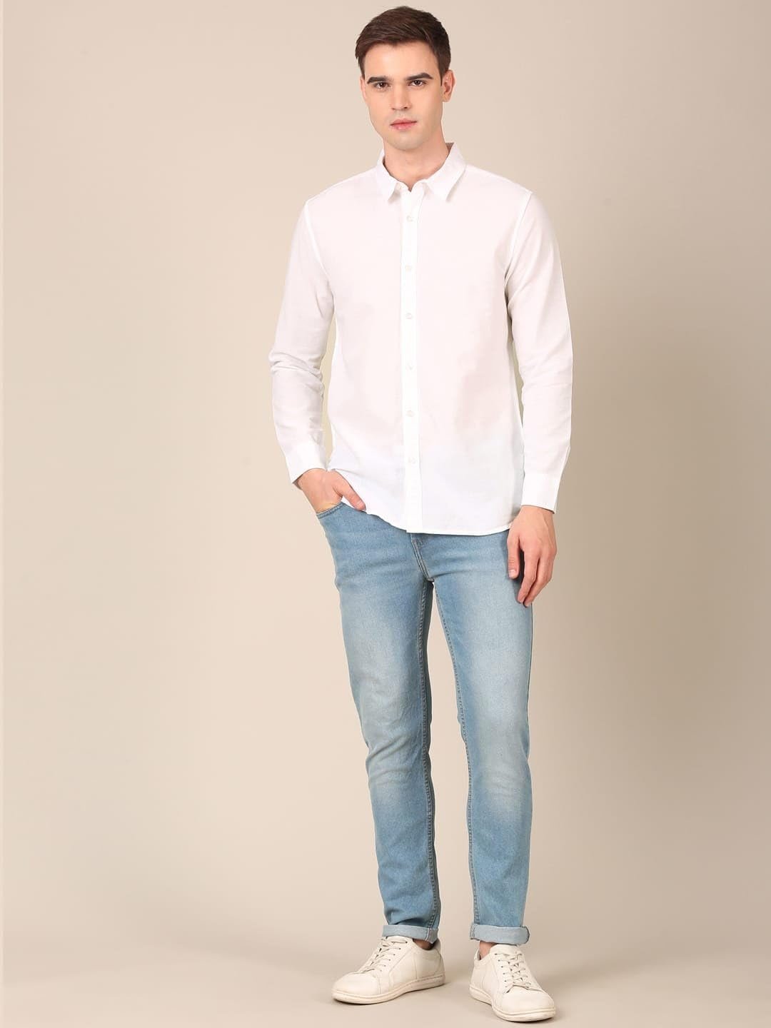Men's Shirt | Regular Fit Cotton Fabric | Full Sleeve Shirt with Classic Collar | Stylish Formal, Office, Casual & Perfect for Everyday Use - White (Size) - Image 4
